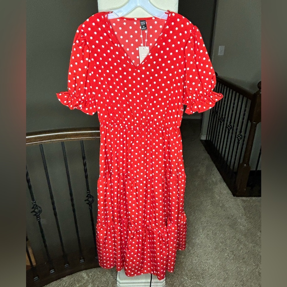 Emery Rose Red and White Polka Dot Tiered Dress NEW Size XL Classic Spring